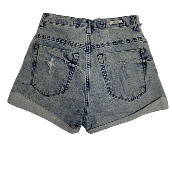 BRANDY MELVILLE denim shorts roll hem distressed high waist acid wash 38/S - Picture 4 of 11